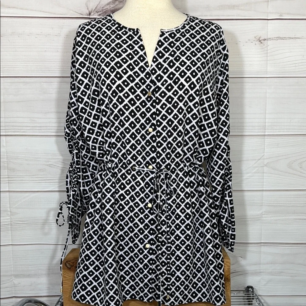 NWT Jones New York Black and White Geometric Tunic Top Size XL - Picture 1 of 8